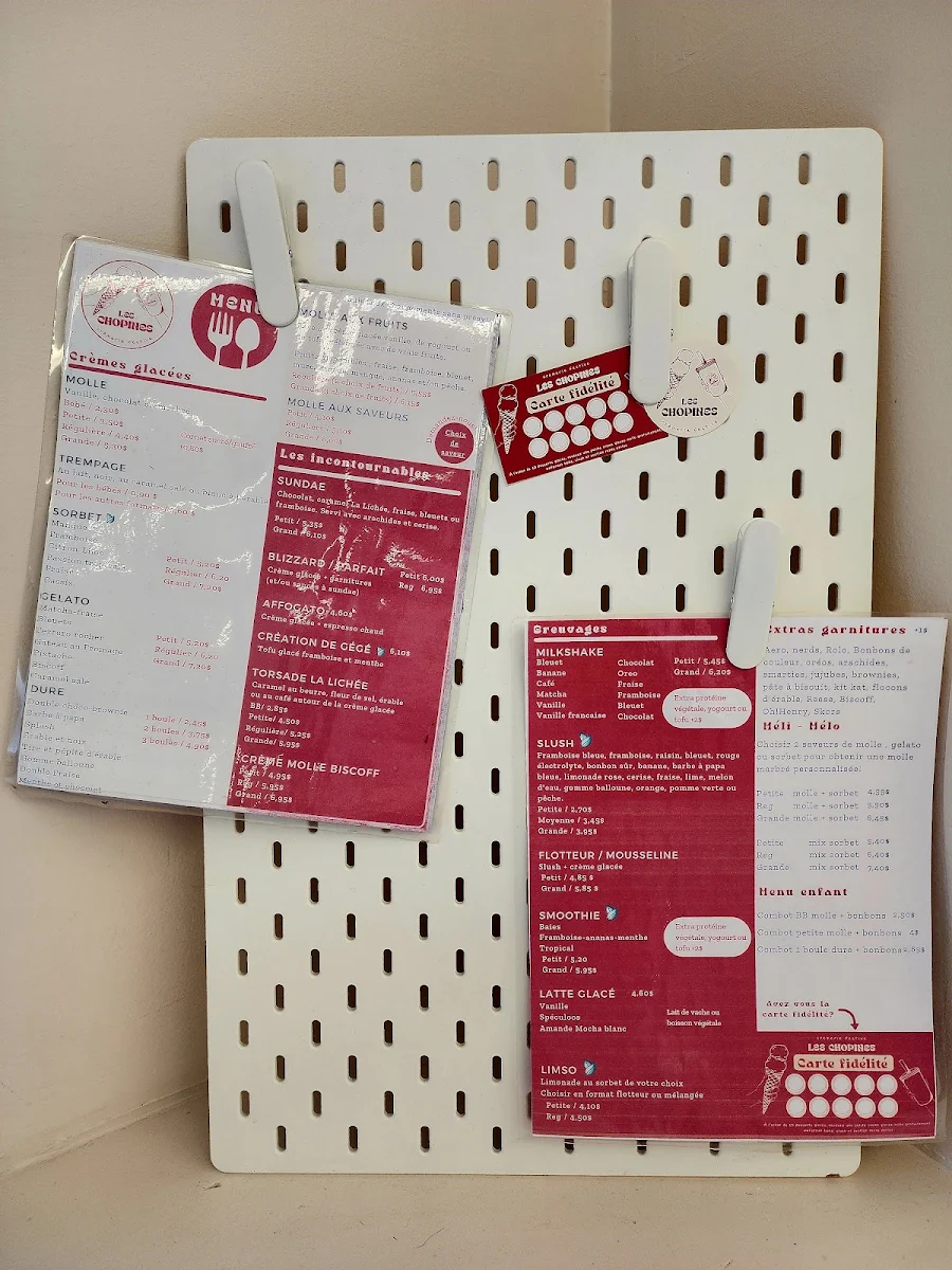 Menu, Crèmerie Les Chopines