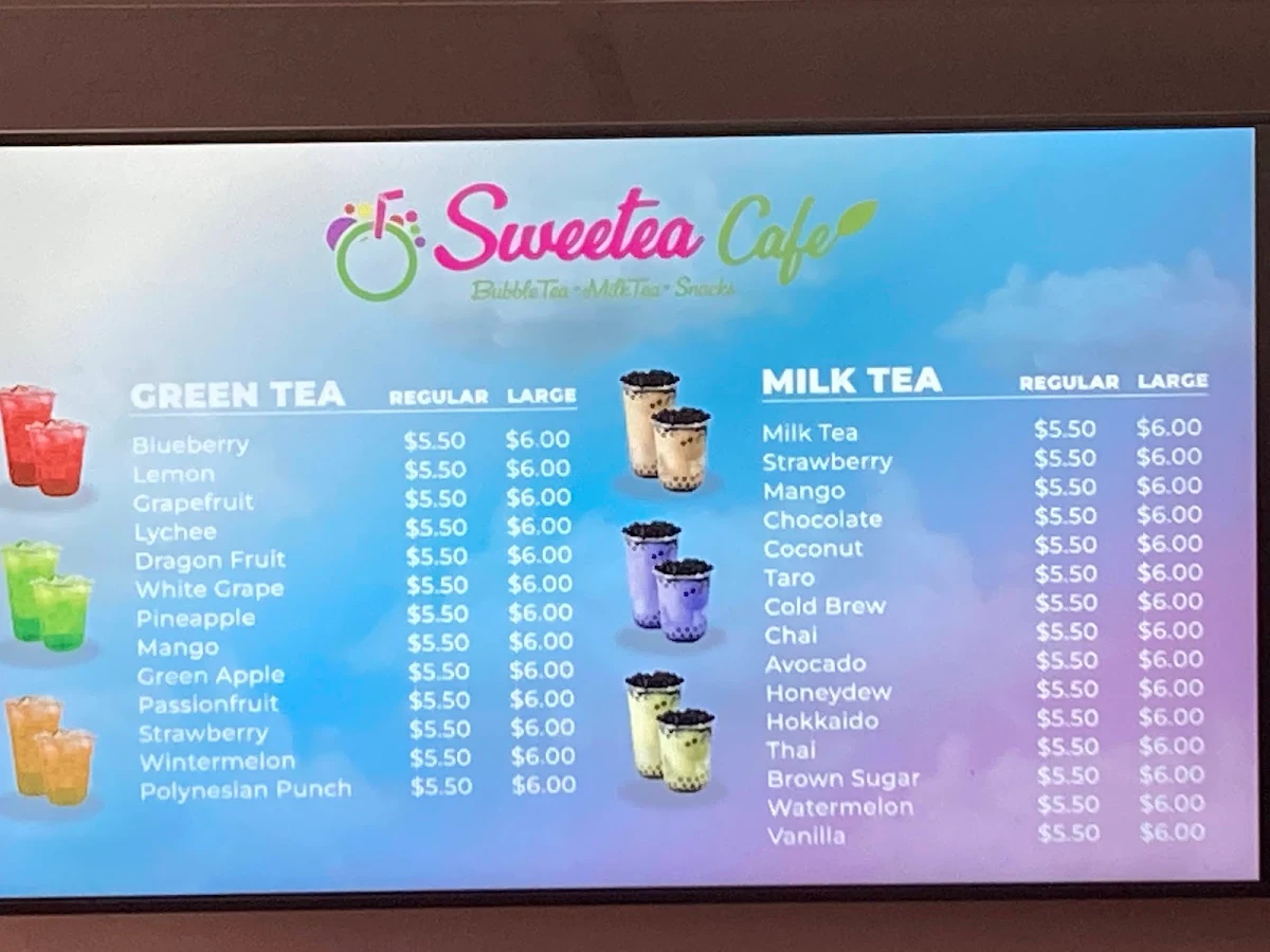 Menu, Sweetea Cafe