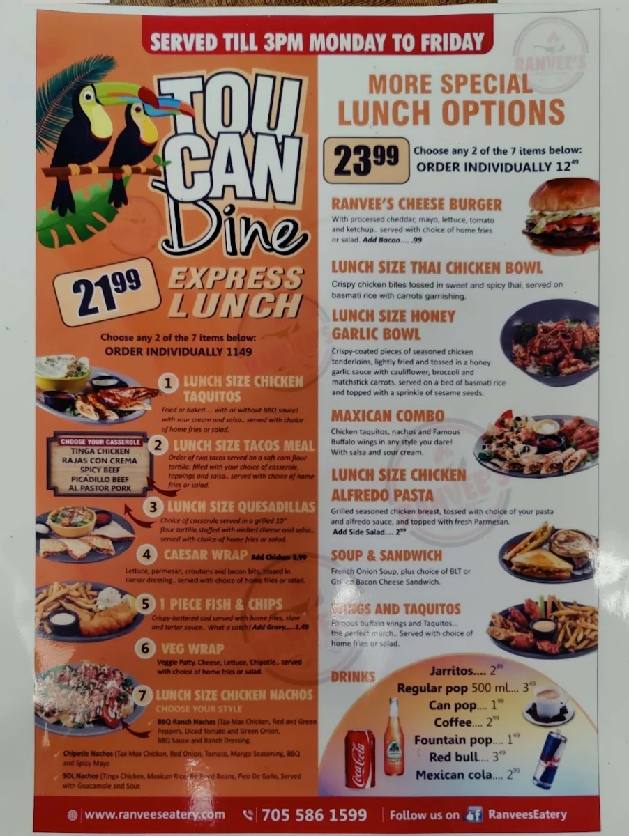 Menu, Taco Sol (Ranvee’s Eatery)