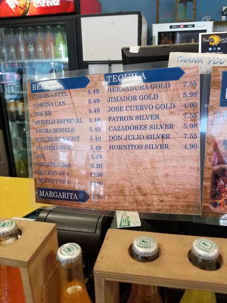Menu, Taco Sol (Ranvee’s Eatery)