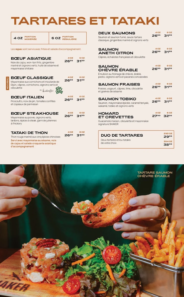 Menu, SHAKER Cuisine & Mixologie Victoriaville
