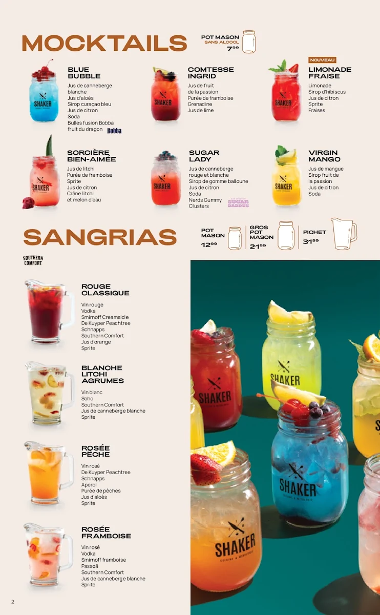 Menu, SHAKER Cuisine & Mixologie Victoriaville