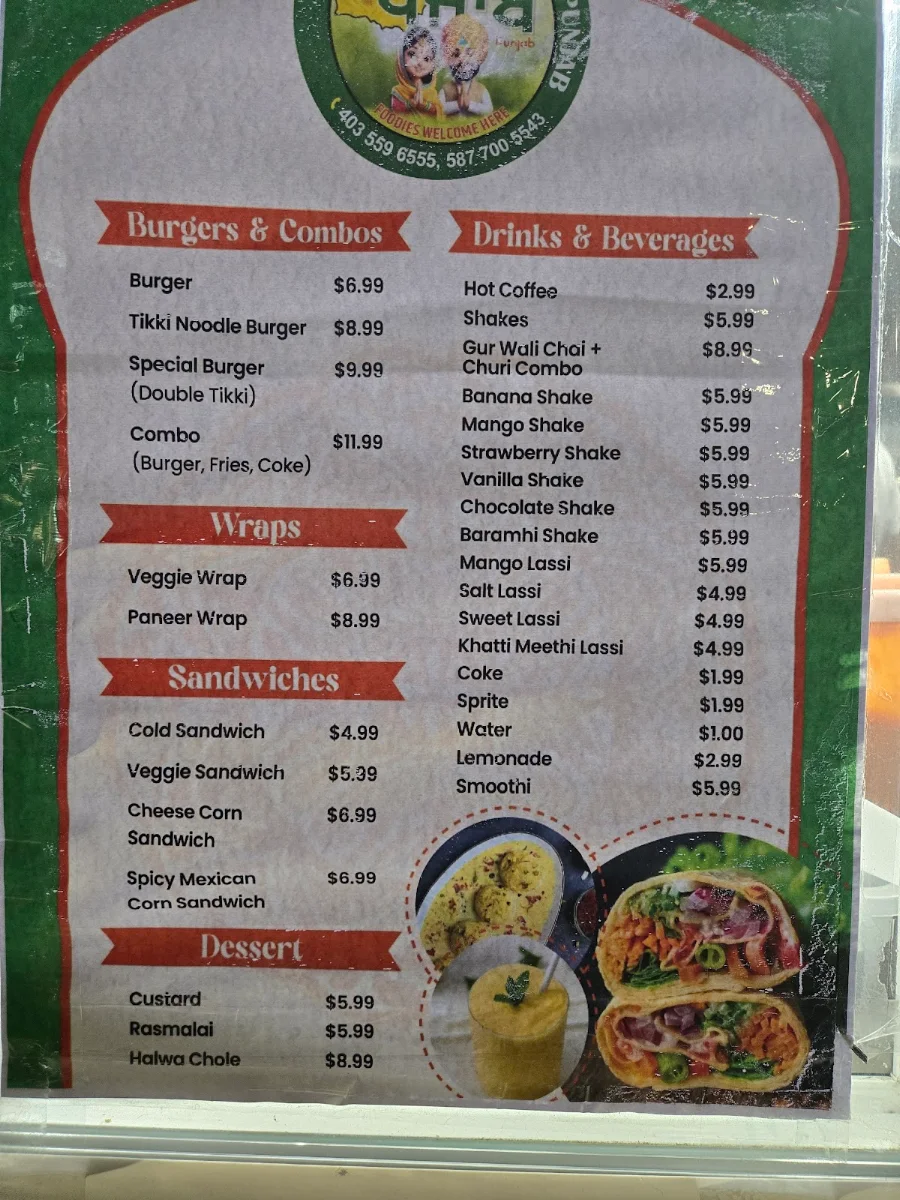 Menu, Taste of Punjab Food truck