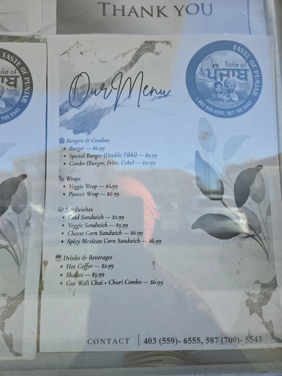 Menu, Taste of Punjab Food truck