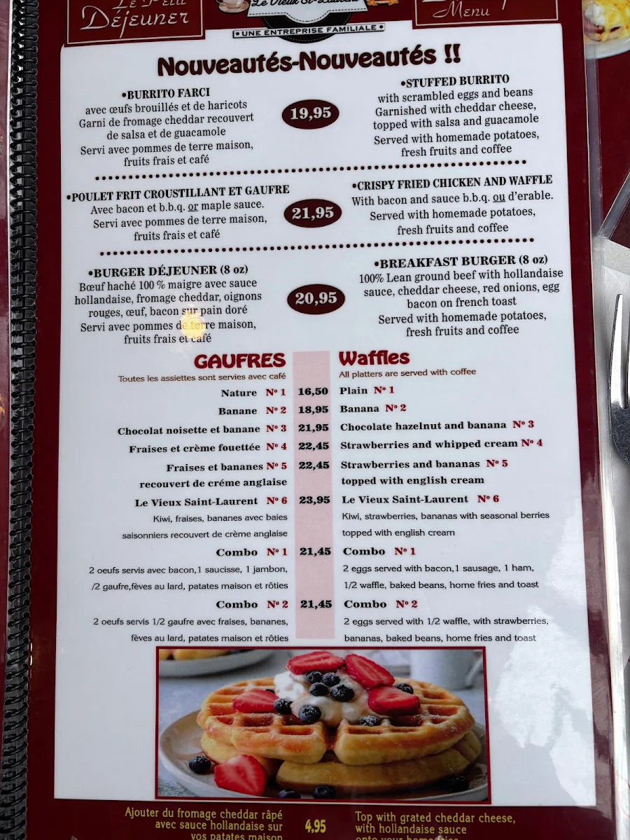 Menu, LE VIEUX ST-LAURENT