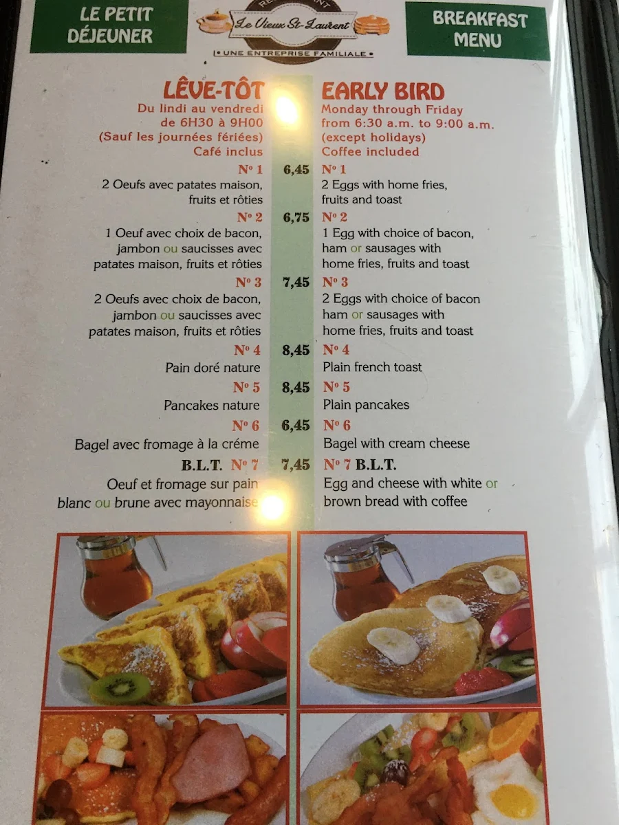 Menu, LE VIEUX ST-LAURENT
