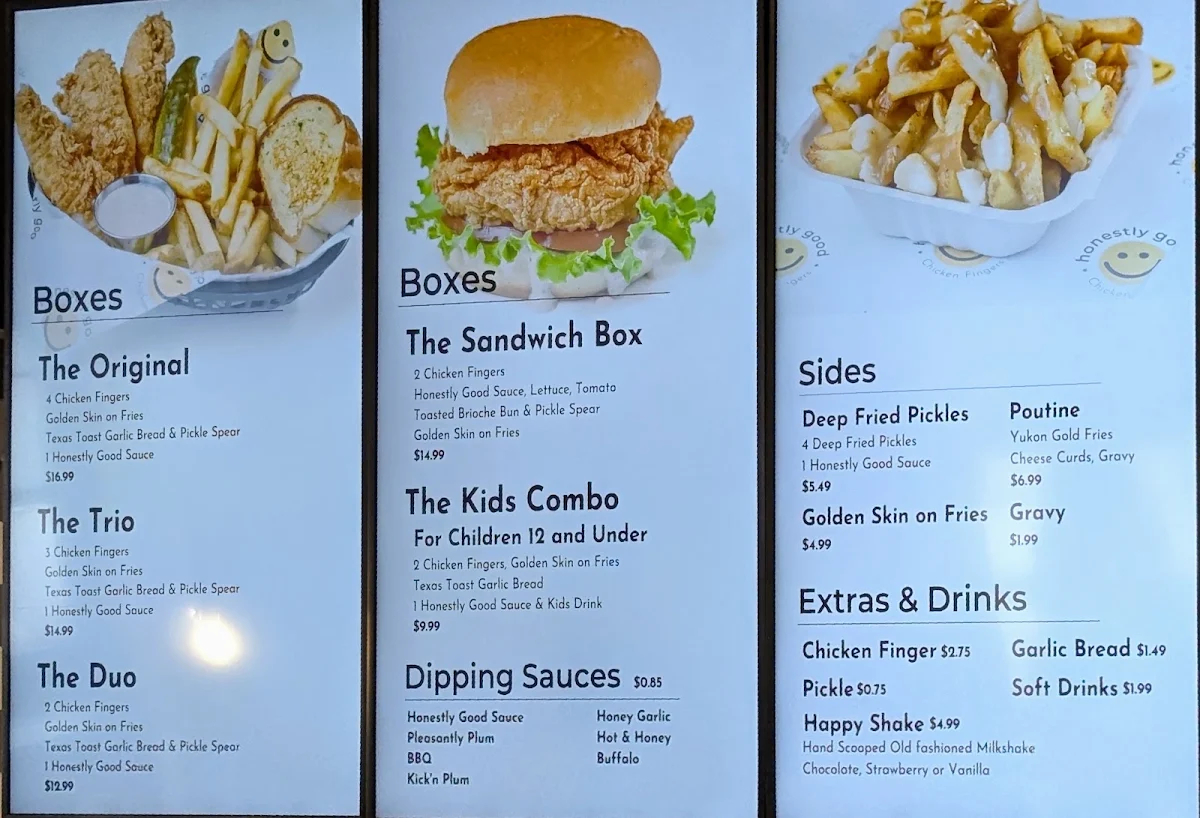 Menu, Honestly Good Chicken Fingers - Sherway Gardens
