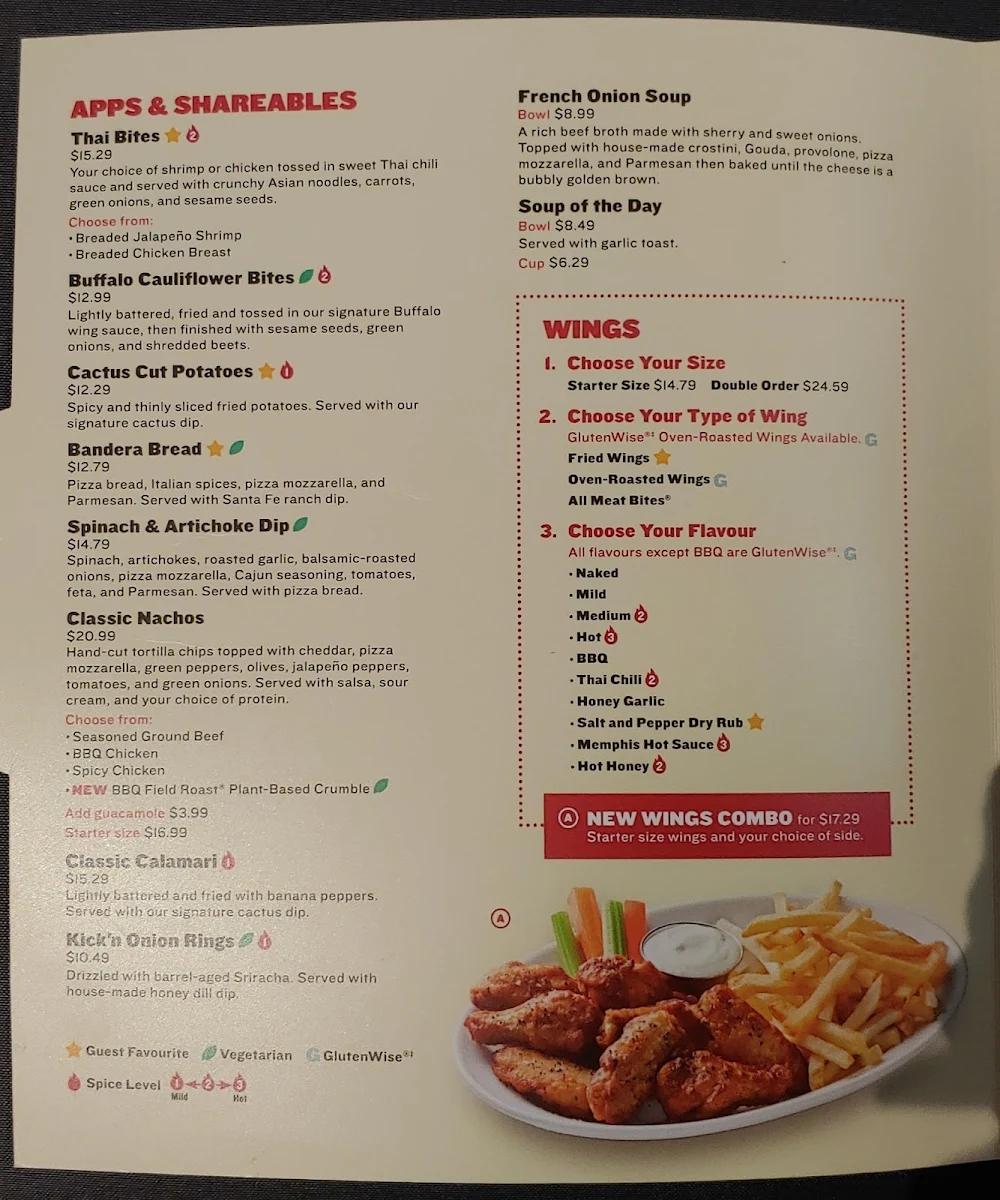 Menu, Boston Pizza
