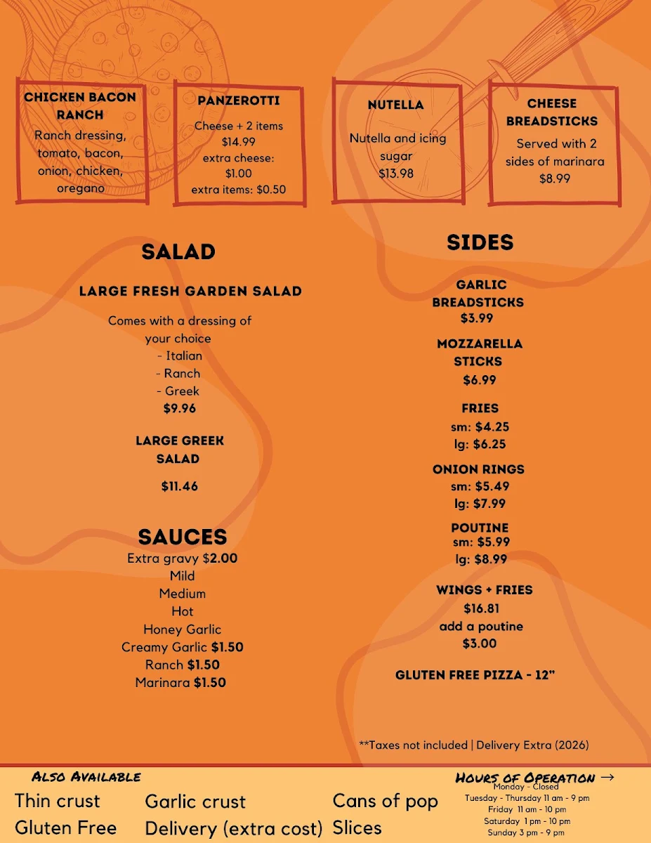 Menu, Como's Pizza