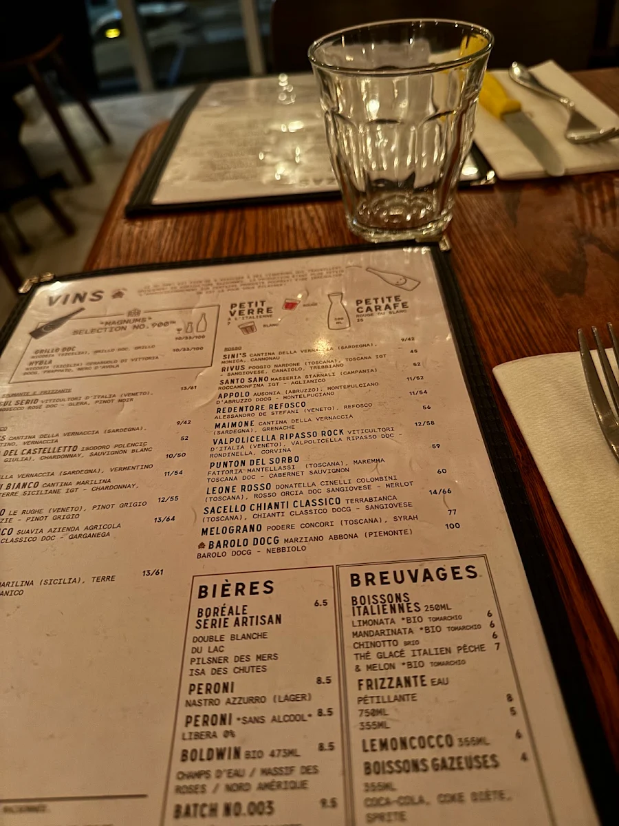 Menu, Pizzéria NO.900