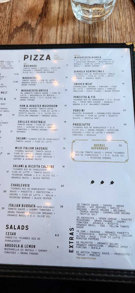 Menu, Pizzéria NO.900