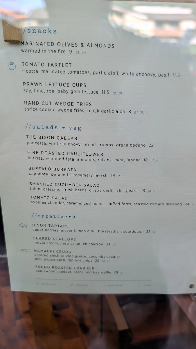 Menu, The Bison Restaurant & Terrace