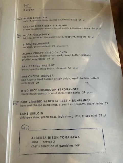 Menu, The Bison Restaurant & Terrace