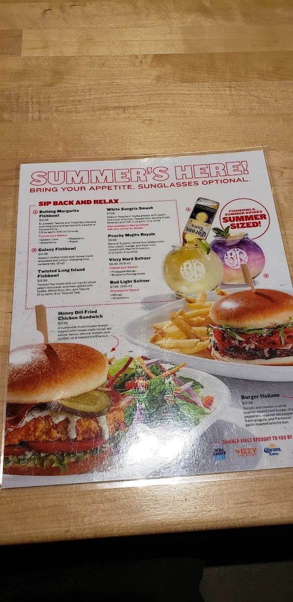 Menu, Boston Pizza