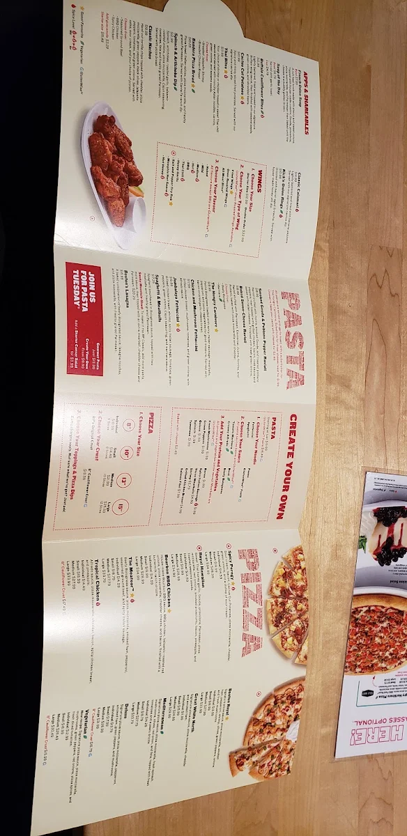 Menu, Boston Pizza