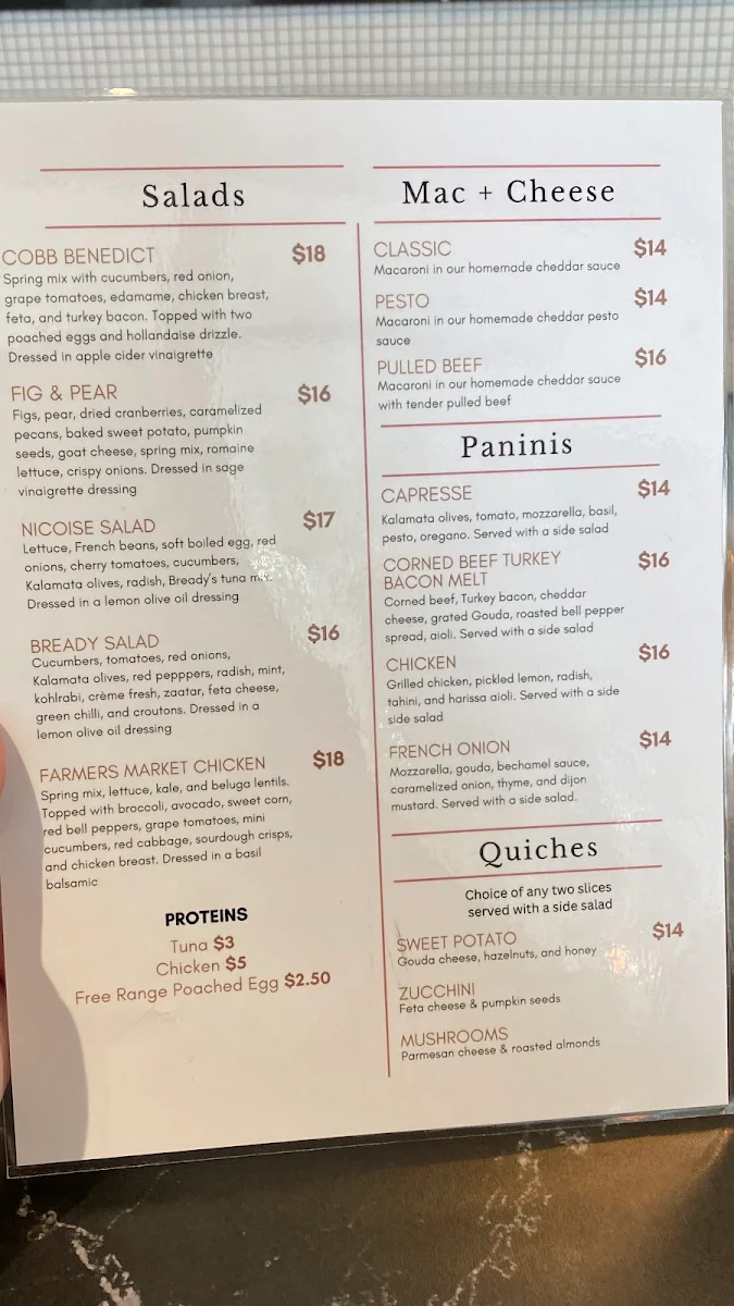 Menu, Bready Cafe