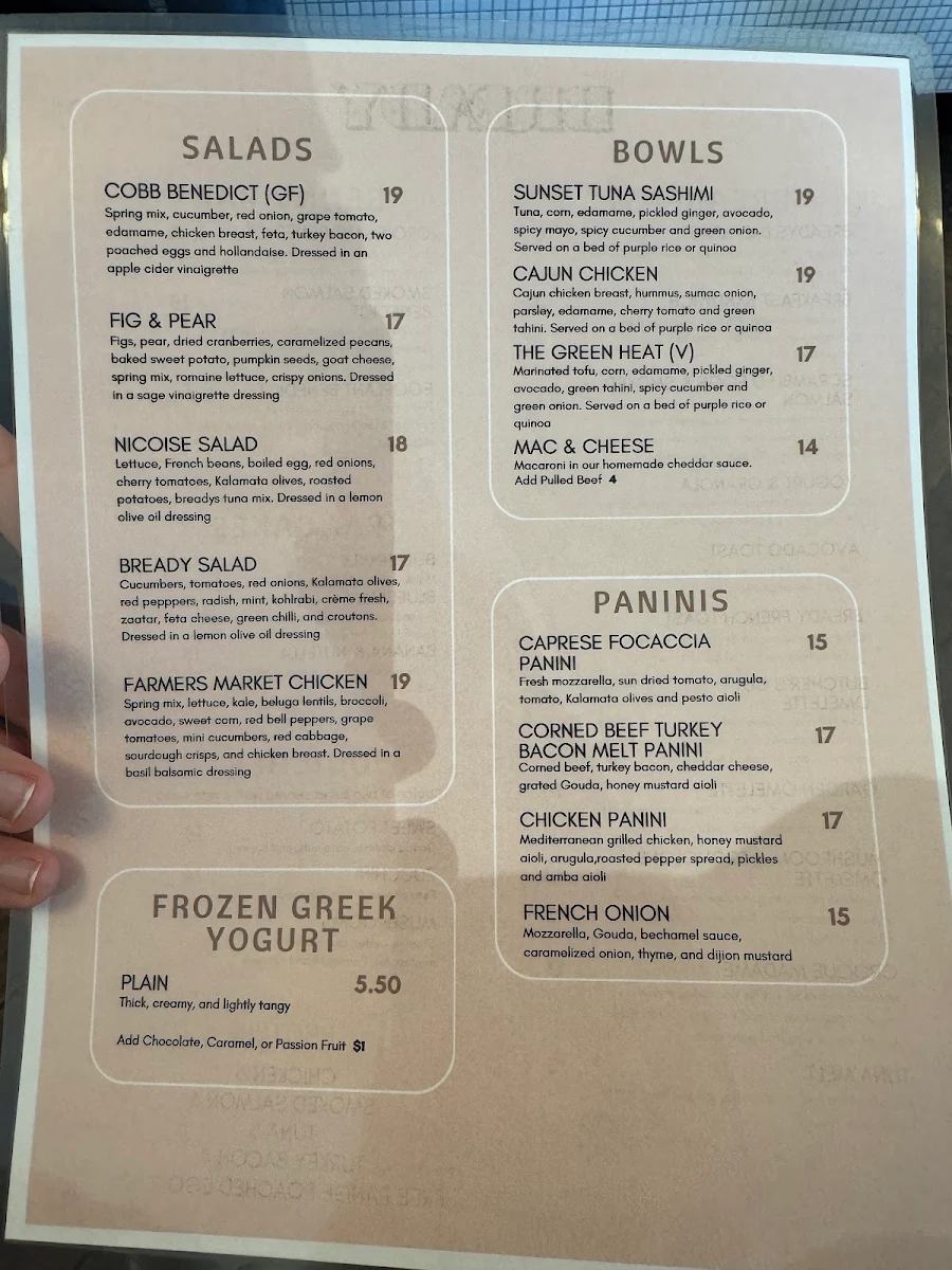 Menu, Bready Cafe