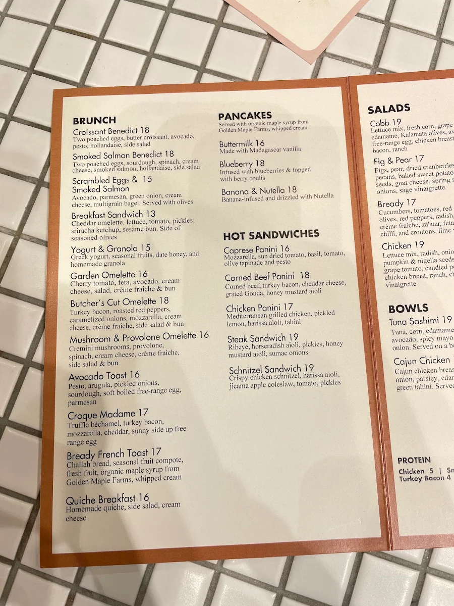 Menu, Bready Cafe