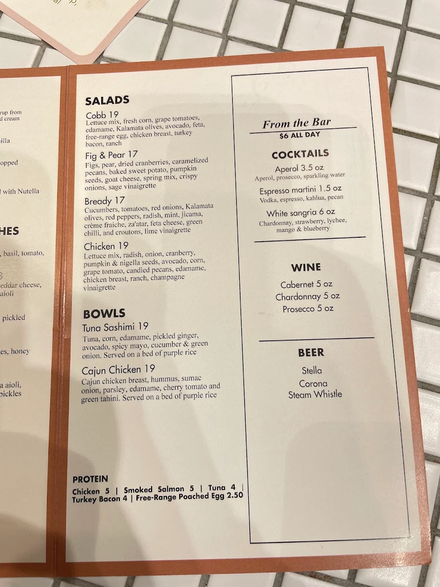Menu, Bready Cafe