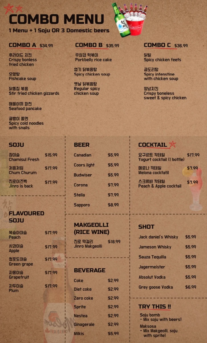 Menu, Yupdduk Bloor