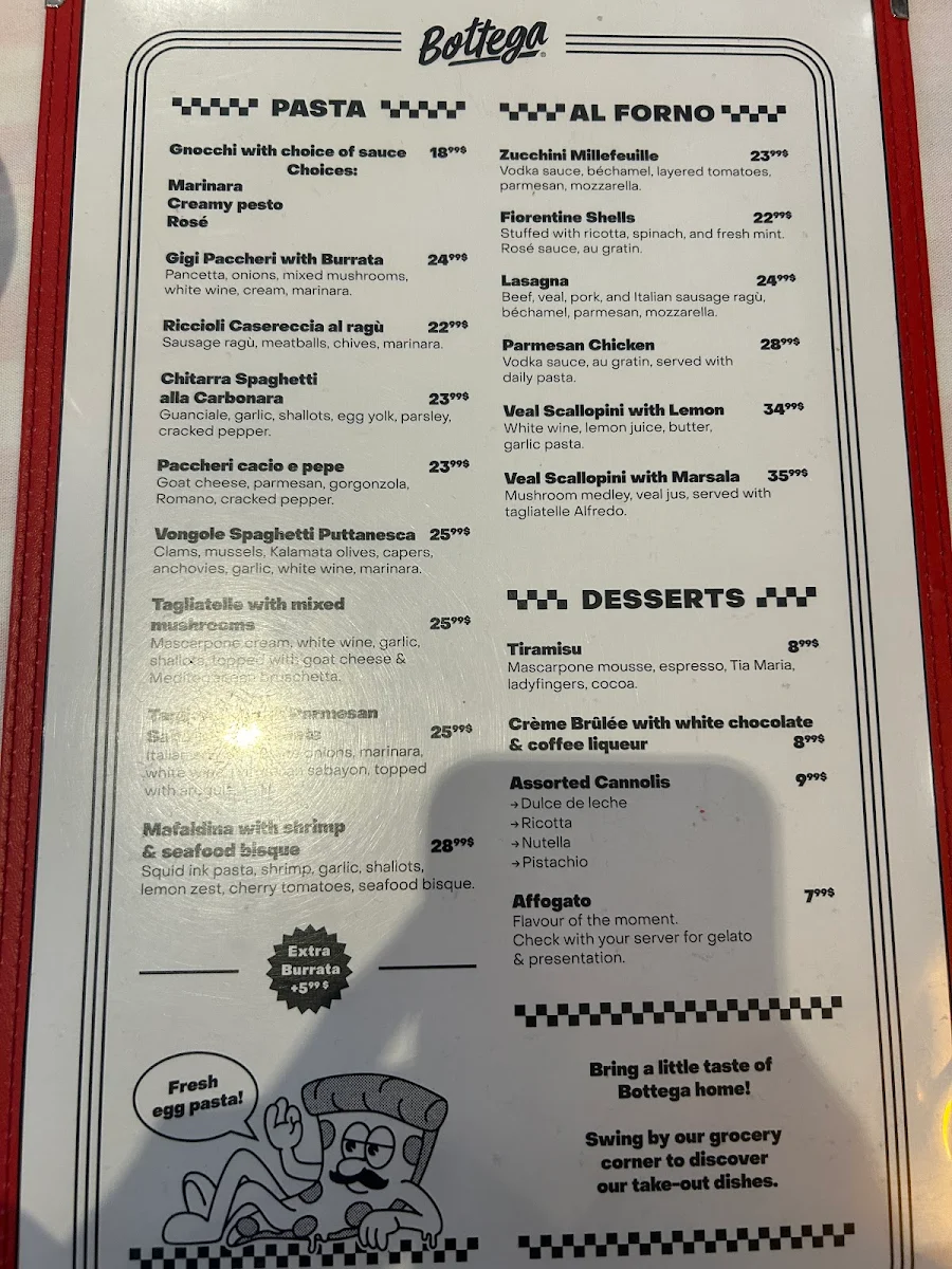 Menu, Bottega Épicerie & Pizza New-Yorkaise