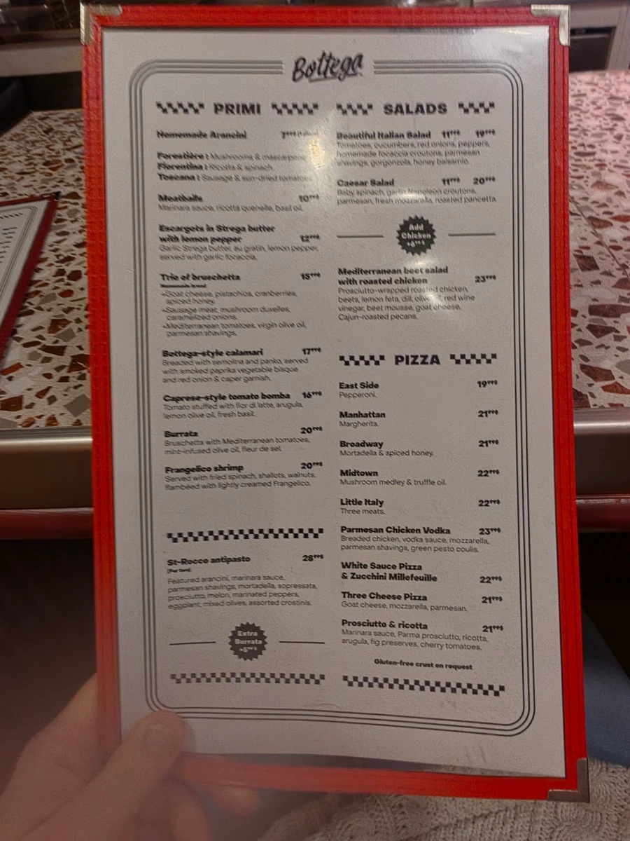 Menu, Bottega Épicerie & Pizza New-Yorkaise