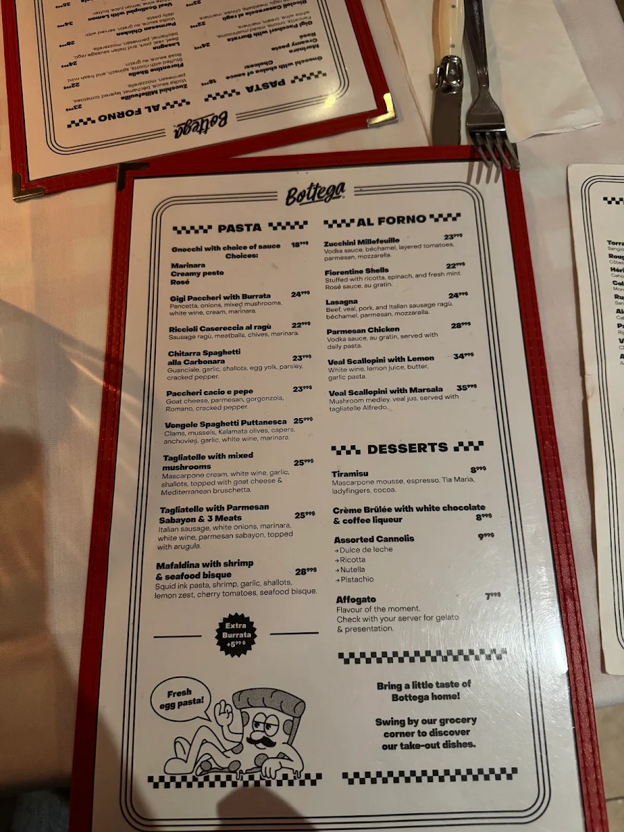 Menu, Bottega Épicerie & Pizza New-Yorkaise