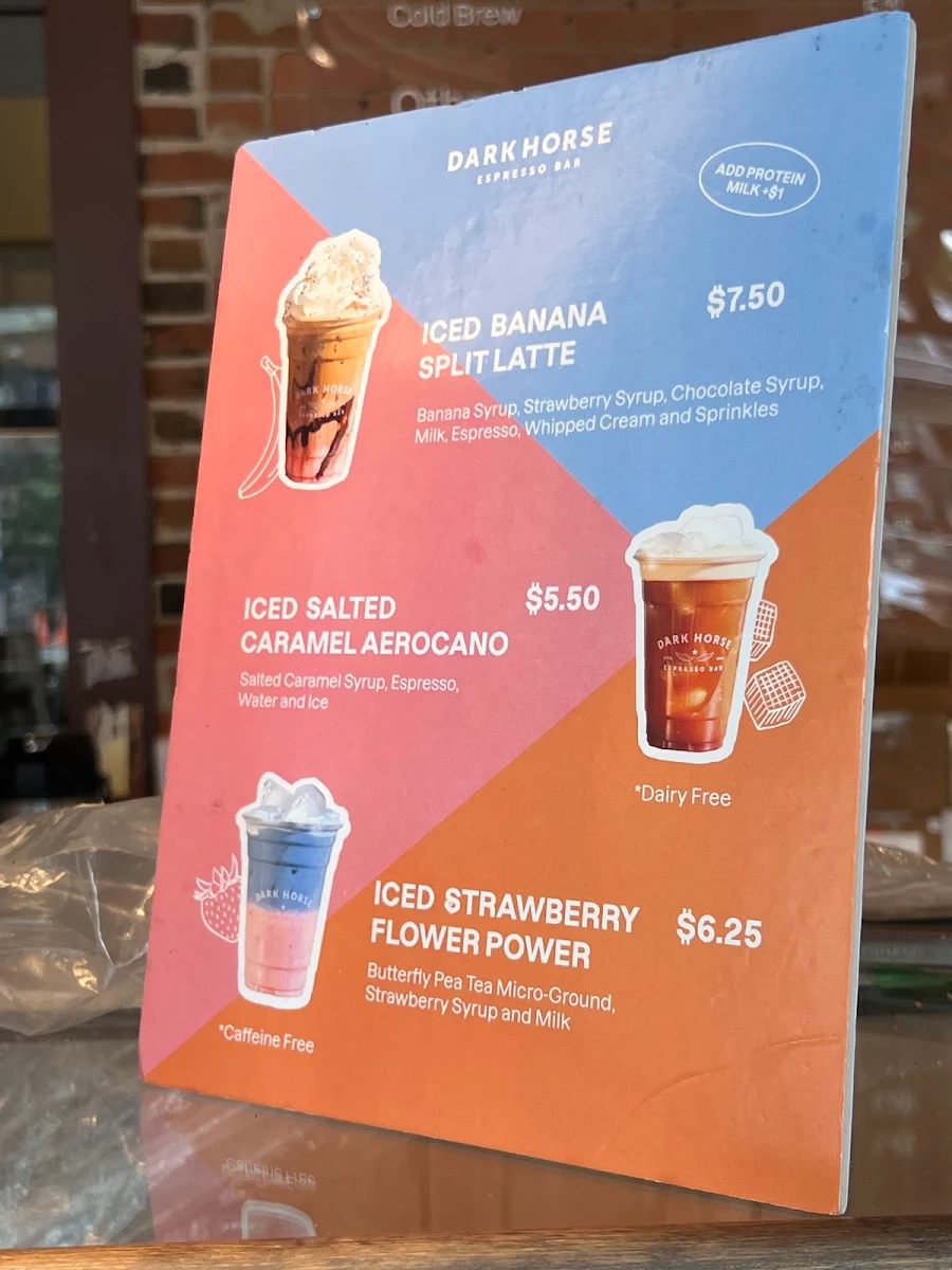 Menu, Dark Horse Espresso Bar