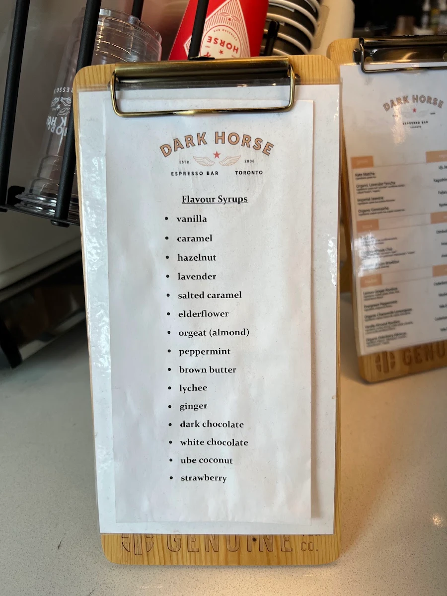 Menu, Dark Horse Espresso Bar