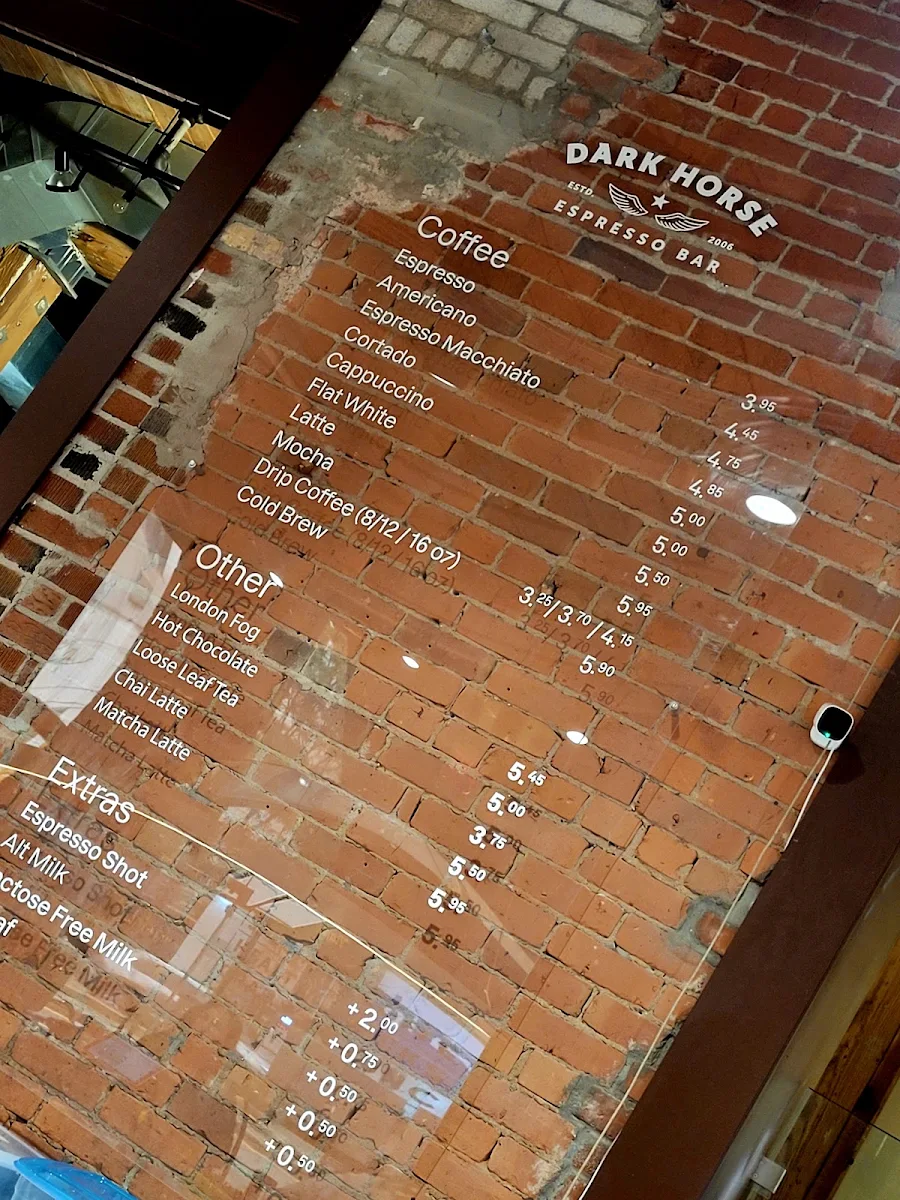 Menu, Dark Horse Espresso Bar