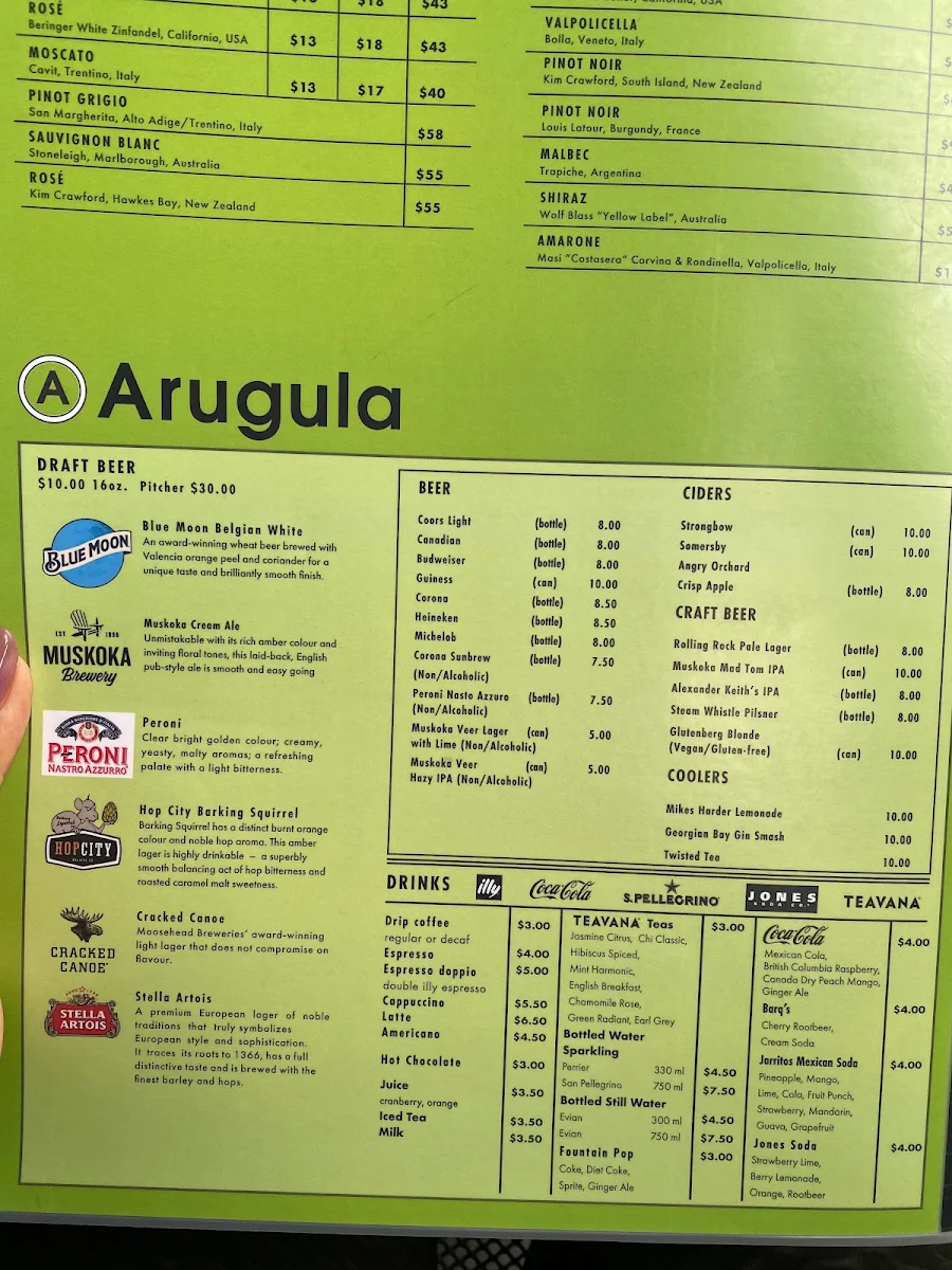 Menu, Arugula