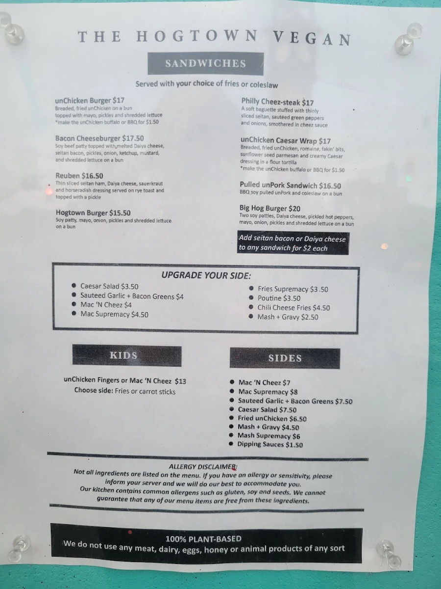 Menu, The Hogtown Vegan