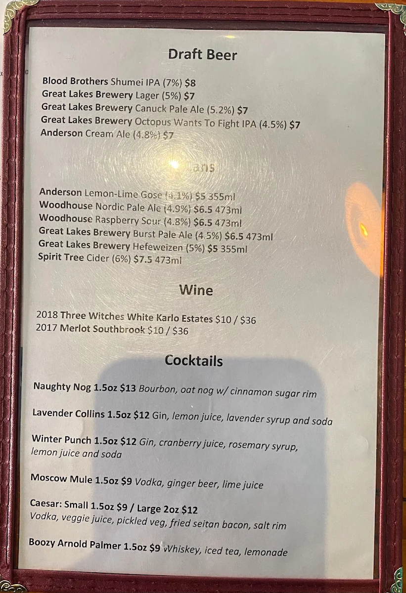 Menu, The Hogtown Vegan