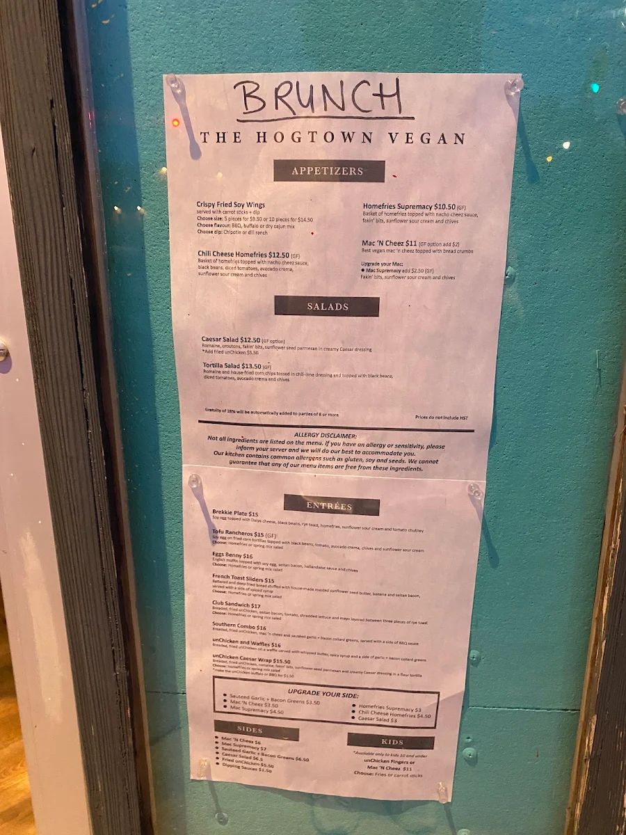 Menu, The Hogtown Vegan