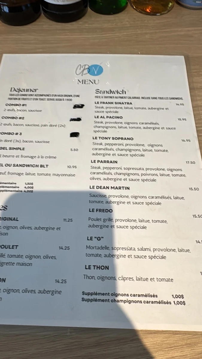 Menu, Café bistro Napoli