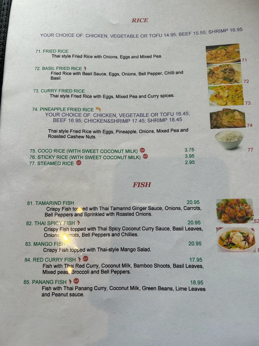 Menu, Thai In Waterdown