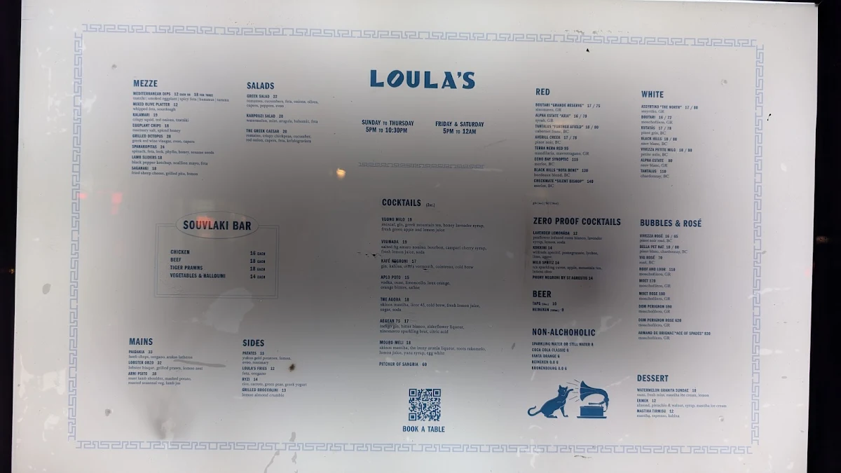 Menu, Loula's