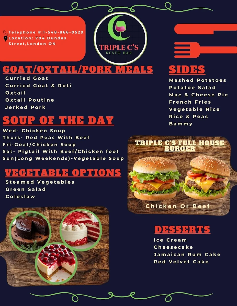 Menu, Triple C’s Resto Bar