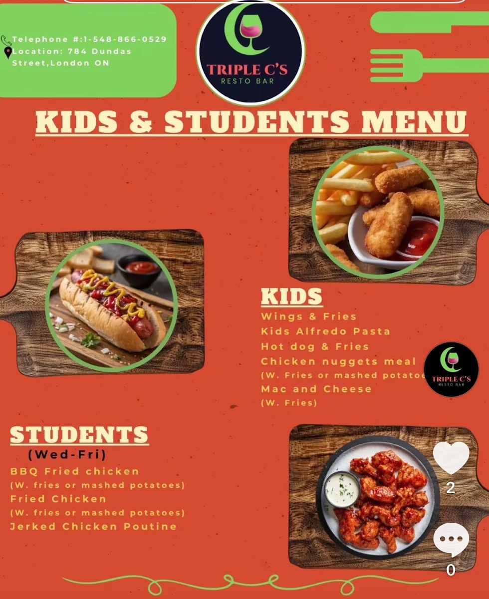Menu, Triple C’s Resto Bar