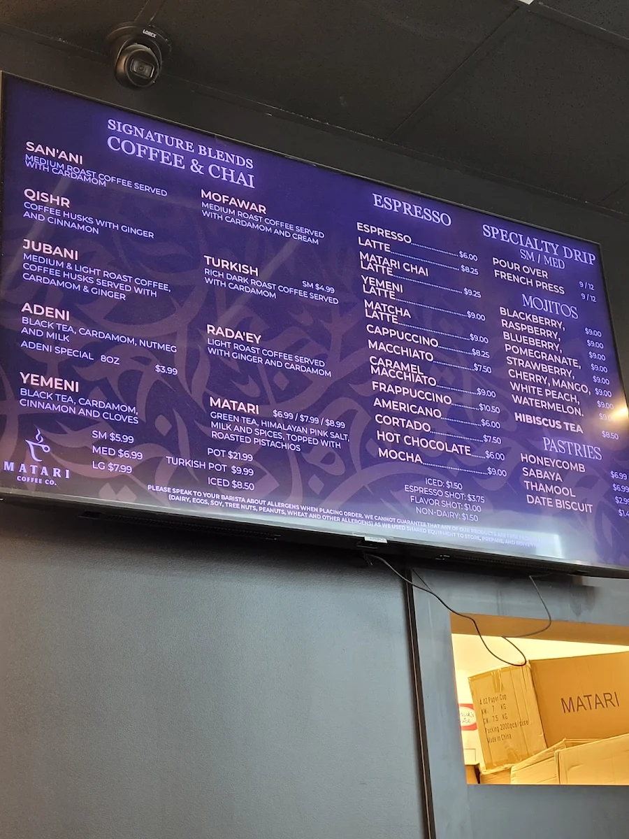 Menu, Matari Coffee Co.