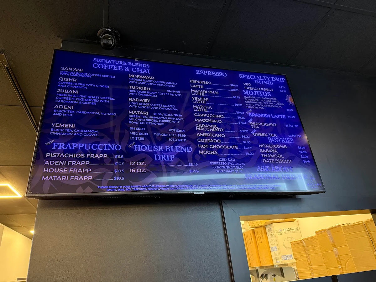 Menu, Matari Coffee Co.
