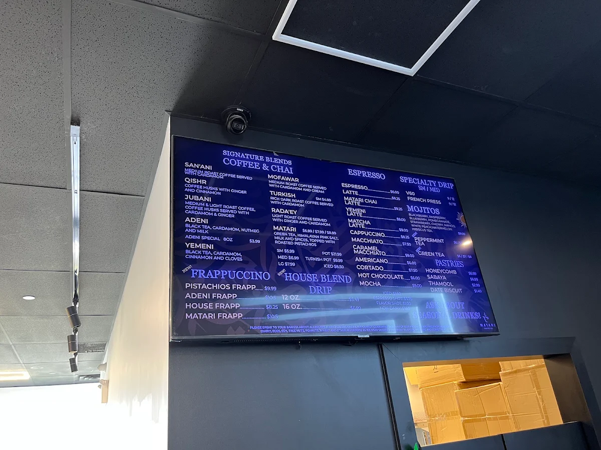 Menu, Matari Coffee Co.