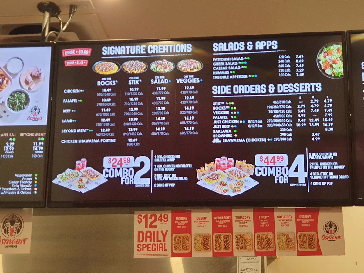 Menu, Osmow's Shawarma