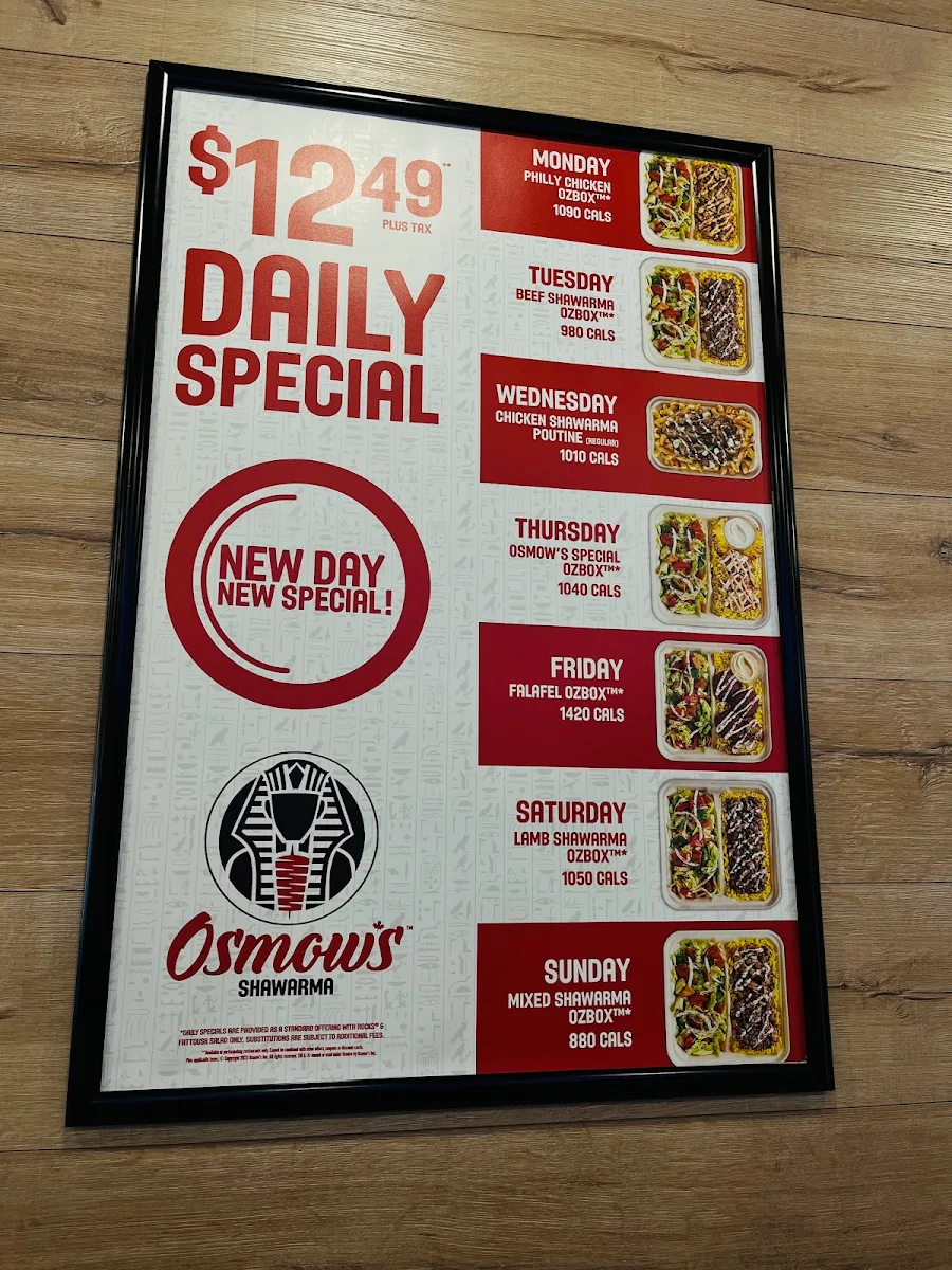 Menu, Osmow's Shawarma