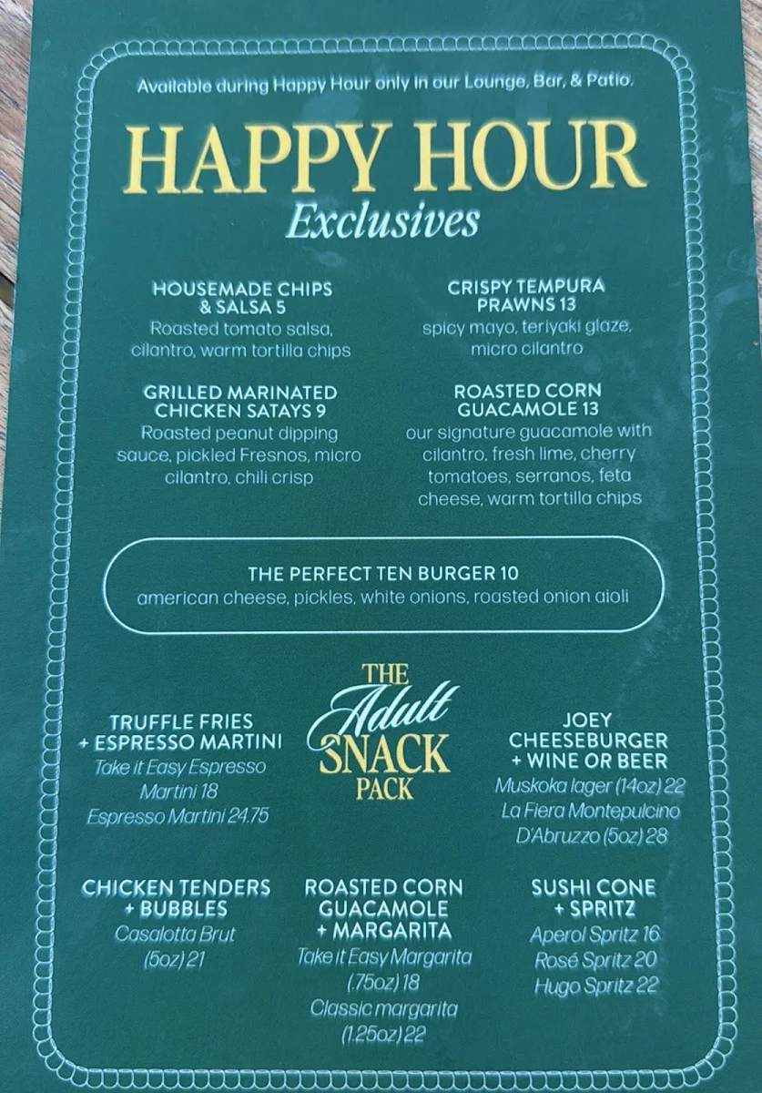 Menu, JOEY Lansdowne