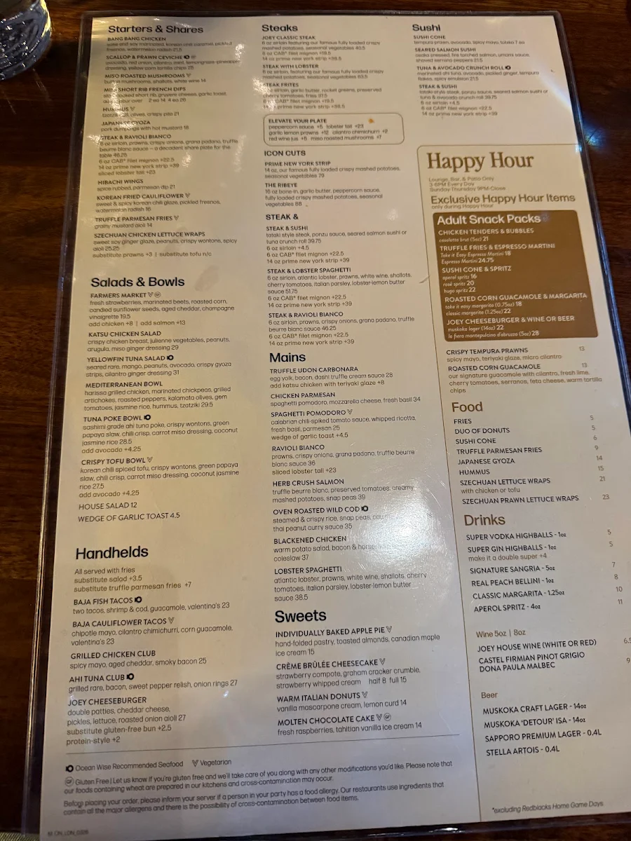 Menu, JOEY Lansdowne