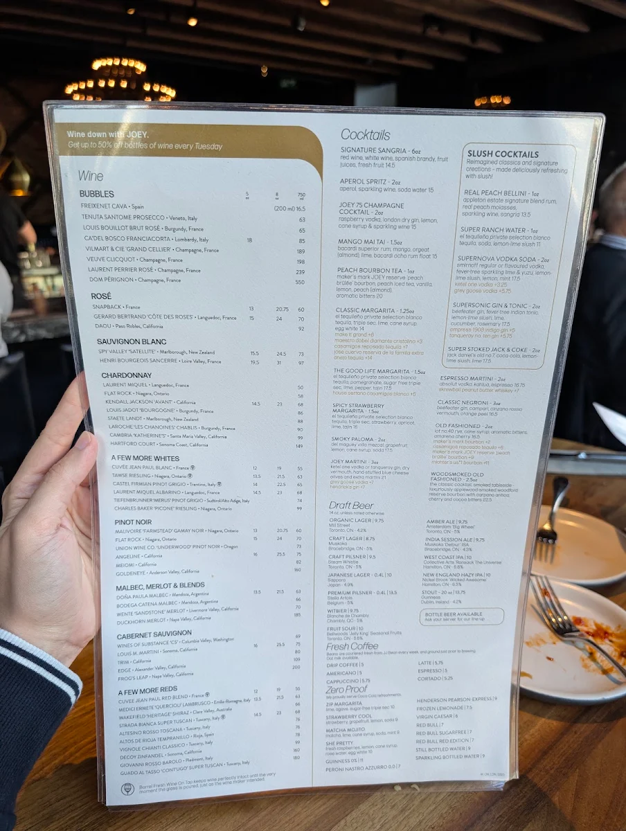 Menu, JOEY Lansdowne