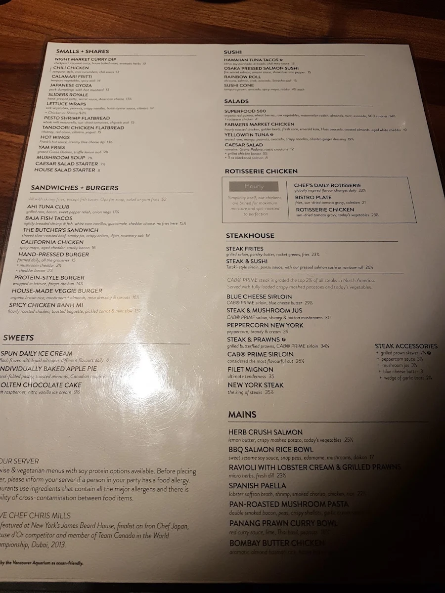 Menu, JOEY Lansdowne