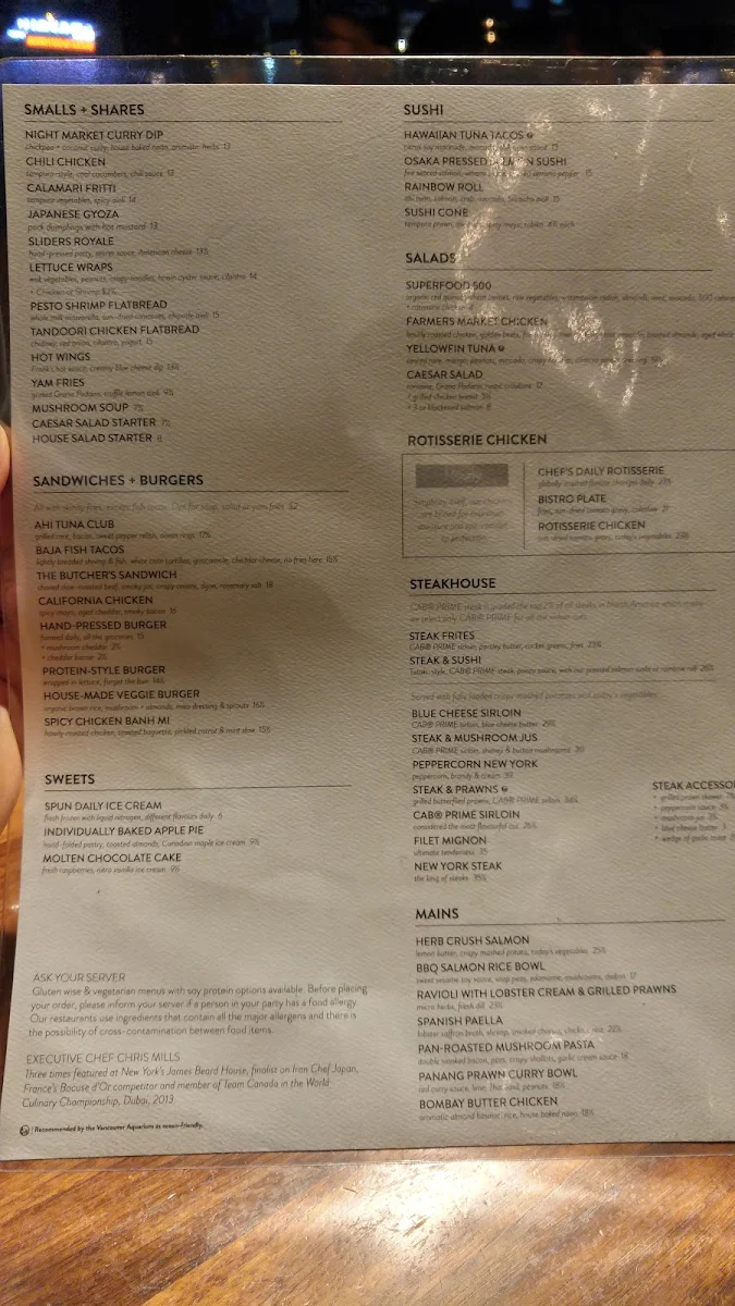 Menu, JOEY Lansdowne