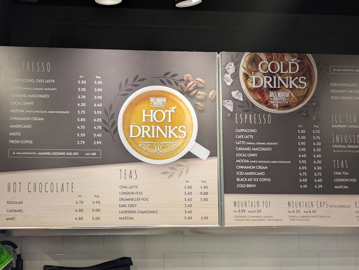 Menu, Black Mountain Roasters Drumheller